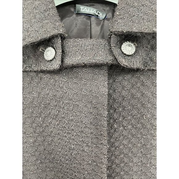 TAHARI Black Wool Blend‎ Belted Midi Jacket Size M - Picture 9 of 10